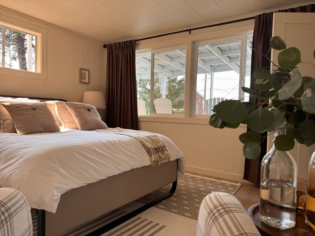 The main bedroom, with the deck outside the window.